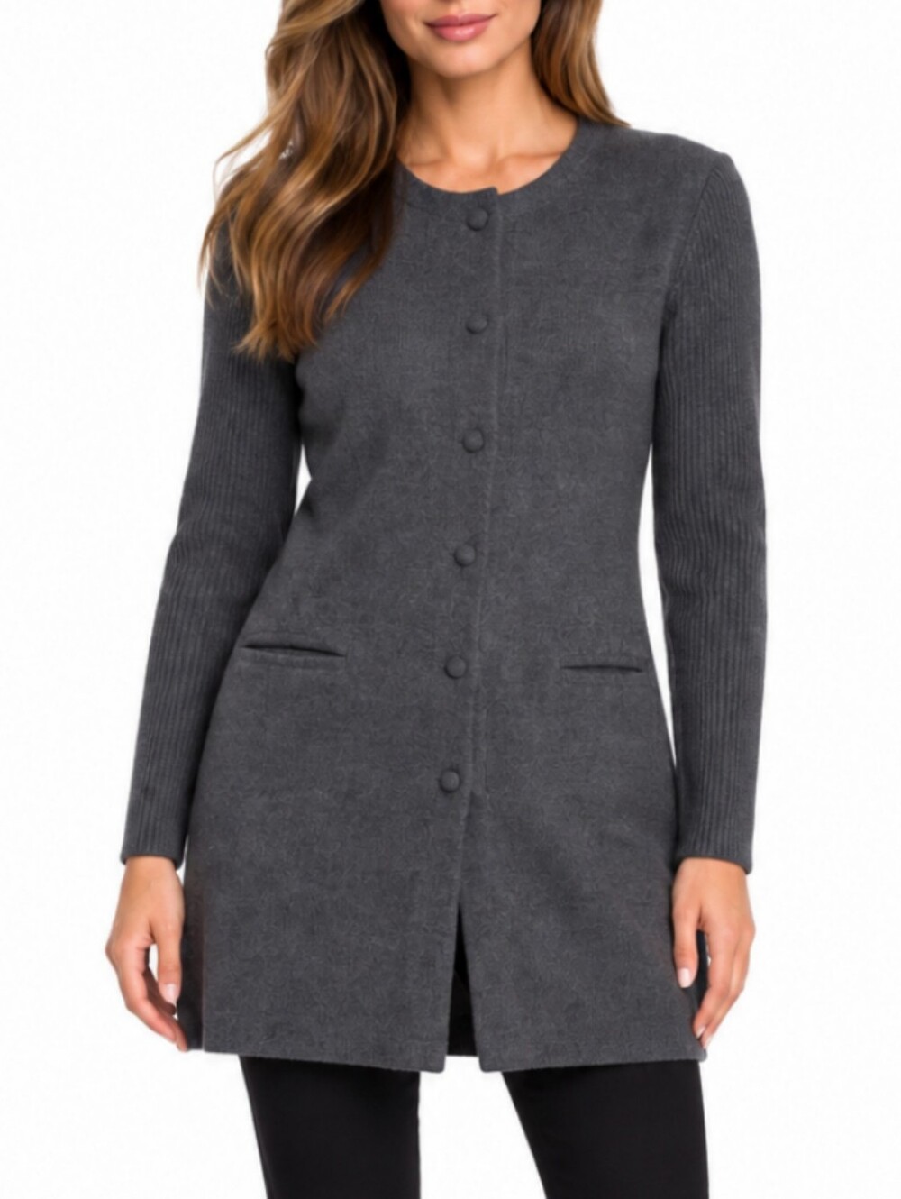 J.McLaughlin Audrey Merino Wool Long Sweater Jacket M Gray Minimalist Duster